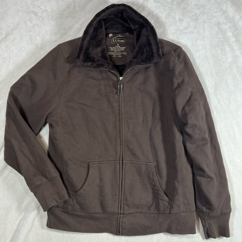 L.L.. Bean Medium Brown Fleece Lined Thick Warm Full Zip Synchilla Sweater Coat